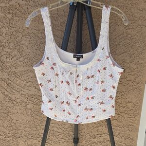 Originality White Floral Eyelet Crop Top With Ribbon Detail Size Large